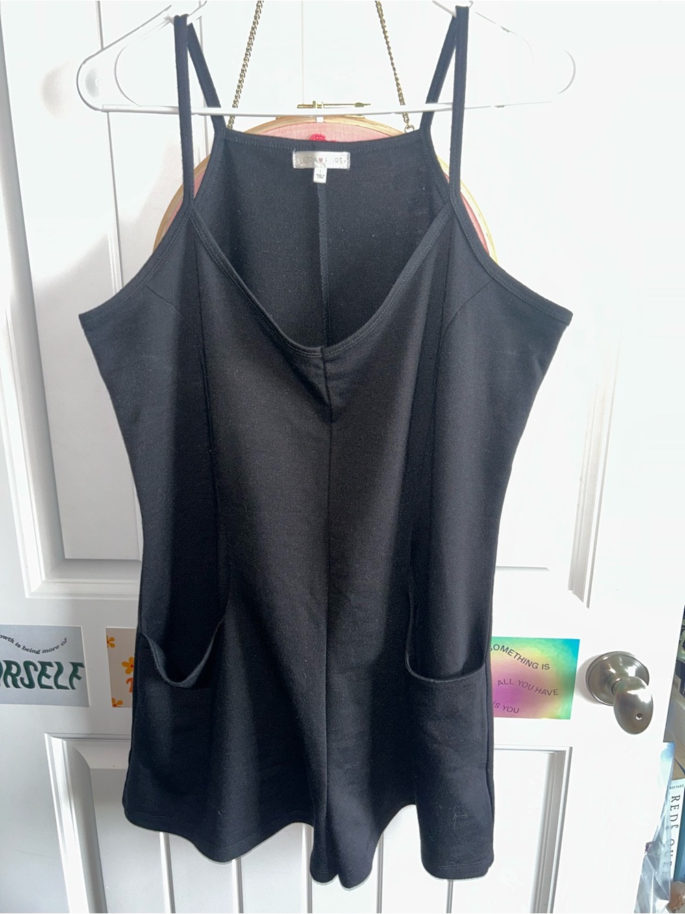 Ultra Flirt Black Knit Romper with Back Seam Detail